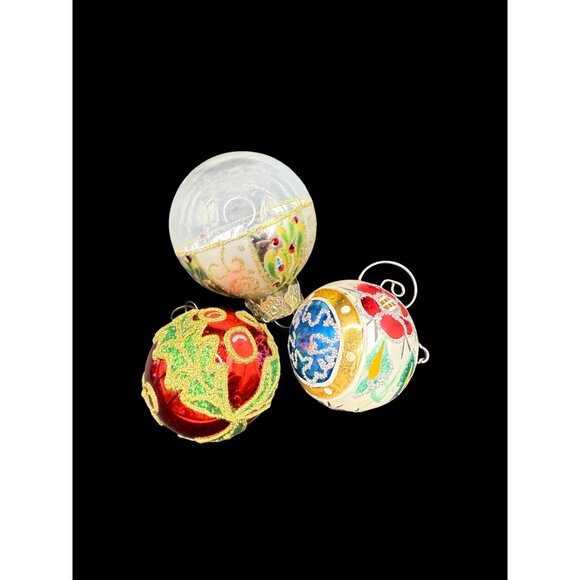 Vtg. Hand-Painted Christmas Ornaments Set Of 11 Santa Head & Glass Balls - Picture 11 of 12